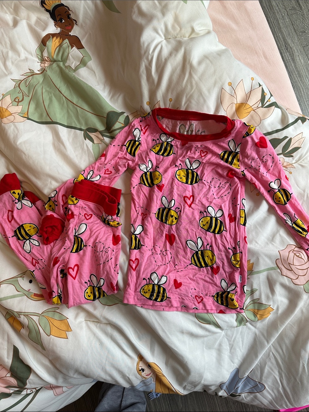 Little Sleepies Pink Bee Pajama Set with Red Trim